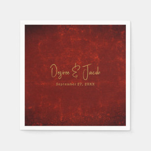 Serviette En Papier Elégant Red Texture Gold Pays Noël rustique