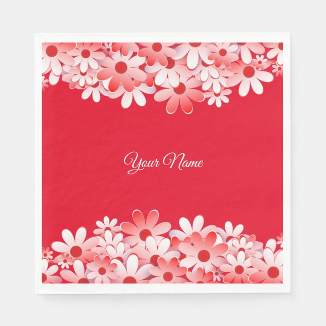 Serviette En Papier Elegant Red White Floral Name Party (Devant)