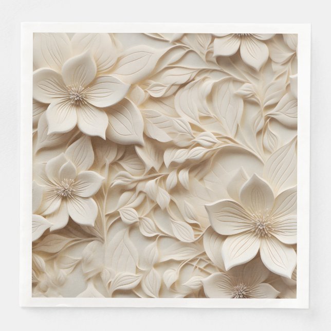Serviette En Papier Élégant relief floral 3D incorporé (Devant)