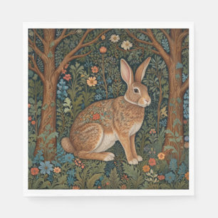 Serviette En Papier Élégant retro lapin boisé boisé fleuri