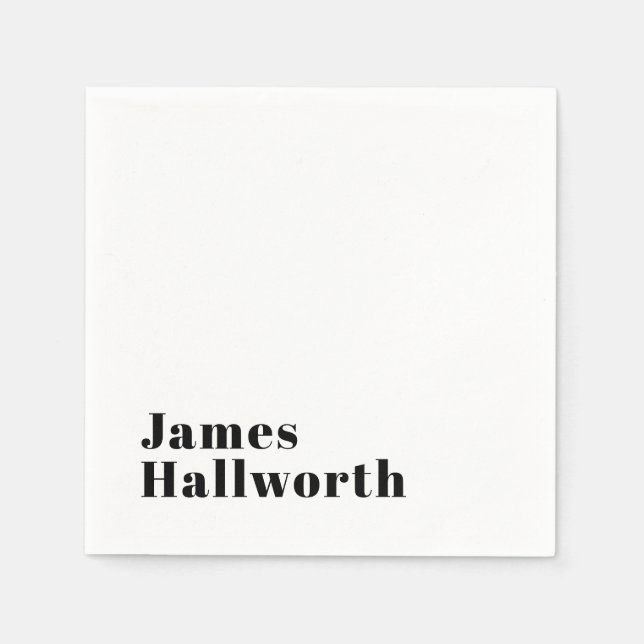 Serviette En Papier Élégant Retro Moderne Lettrage | Noir modifiable (Devant)