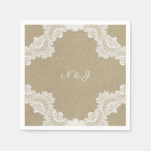 Serviette En Papier Élégant roman rustique Dentelle blanche et Mariage