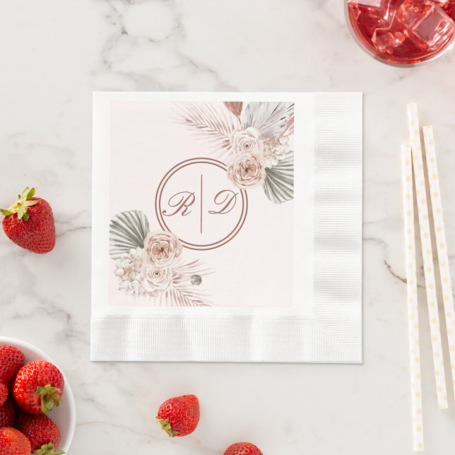 Serviette En Papier Elégant rose Aquarelle Floral Monogram Mariage (En situation)