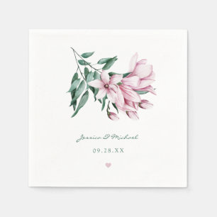 Serviette En Papier Elégant rose Aquarelle Magnolia Floral Mariage