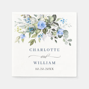 Serviette En Papier Elégant Rose bleu Eucalyptus Mariage floral 
