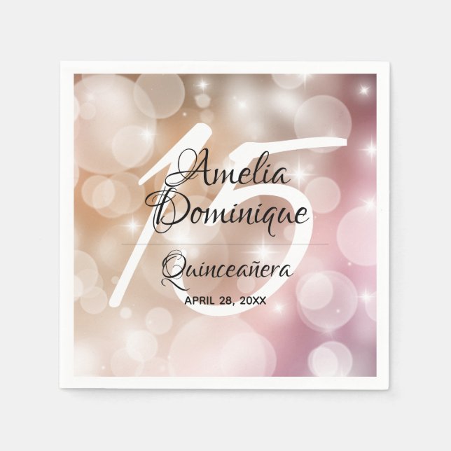 Serviette En Papier Elégant rose Blush Quinceañera (Devant)