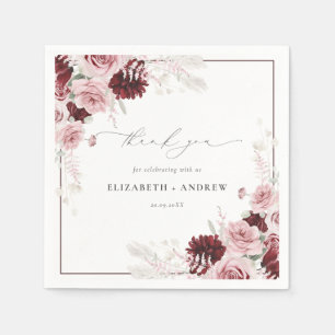 Serviette En Papier Elégant Rose d'aquarelle Bourgogne Dusty Mariage
