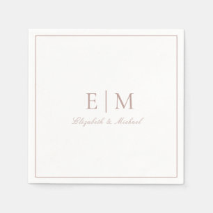 Serviette En Papier Élégant Rose Dusty Classic Script Monogram Mariage