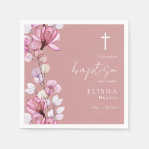 Serviette En Papier Élégant Rose Dusty rose Élégant Baptême Floral