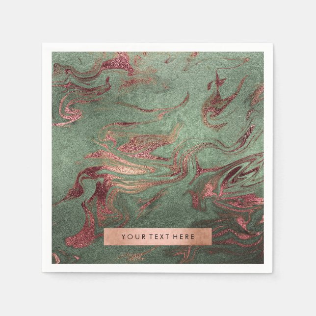 Serviette En Papier Elégant rose en cuivre moderne or marbre vert (Devant)