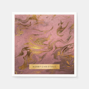 Serviette En Papier Elégant rose en cuivre moderne or & or marbre look