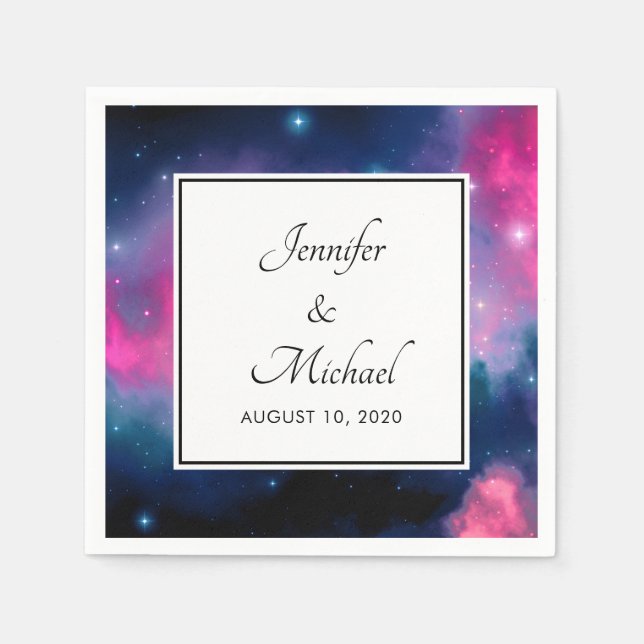 Serviette En Papier Élégant rose et bleu Galaxy Etoiles Mariage Abstra (Devant)
