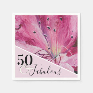 Serviette En Papier Elégant rose floral 50 et fabuleux anniversaire