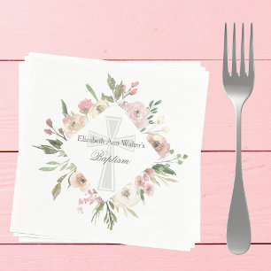Serviette En Papier Élégant rose floral Baptême Parti Religieux Person