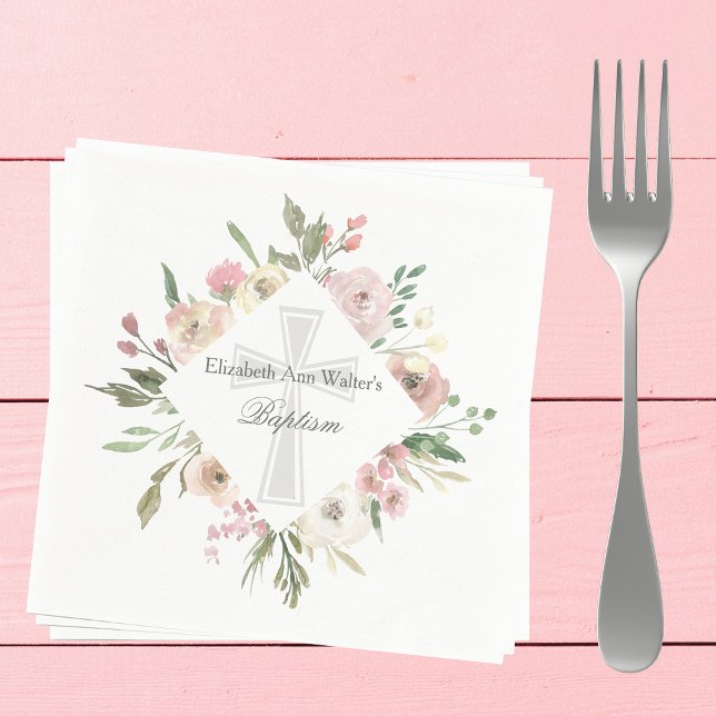 Serviette En Papier Élégant rose floral Baptême Parti Religieux Person (Créateur téléchargé)