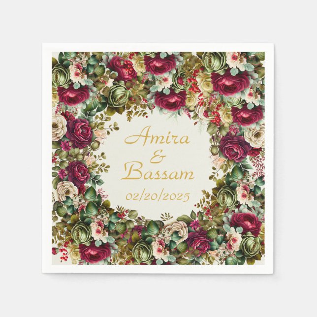 Serviette En Papier Élégant Rose Floral Mariage islamique (Devant)