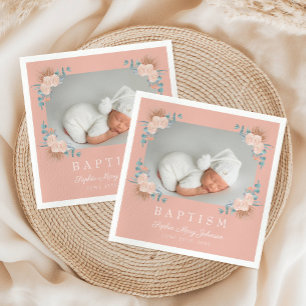 Serviette En Papier Élégant rose florale fille Baptême photo