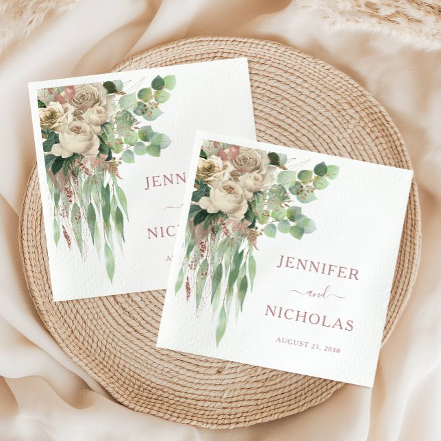 Serviette En Papier Élégant rose florale pivoines Mariage (Elegant Pink Floral Peonies Wedding Napkins)