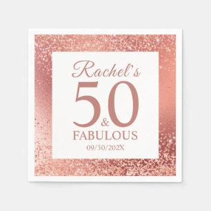 Serviette En Papier Elégant Rose Gold 50 et Fabuleux 50e anniversaire