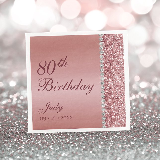 Serviette En Papier Elégant Rose Gold 80e anniversaire (Créateur téléchargé)