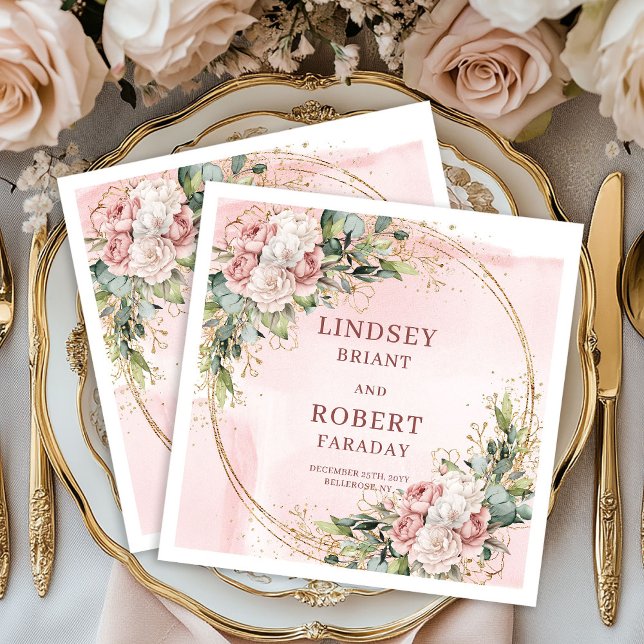 Serviette En Papier Elegant Rose Gold Floral Eucalyptus Gold Glitter  (Elegant Rose Gold Floral Eucalyptus Gold Glitter Napkins)