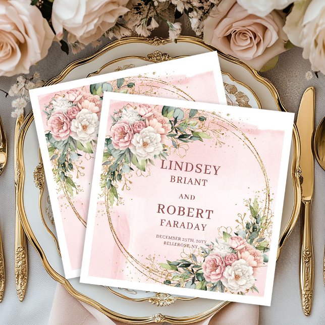 Serviette En Papier Elegant Rose Gold Floral Wedding Paper Napkins (Elegant Rose Gold Floral Wedding Paper Napkins)