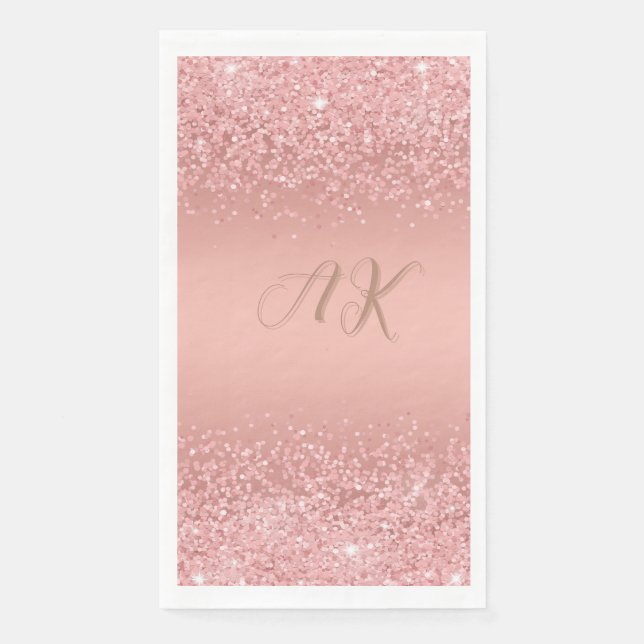 Serviette En Papier Élégant Rose Gold Luxe Shimmer Monogramme (Devant)