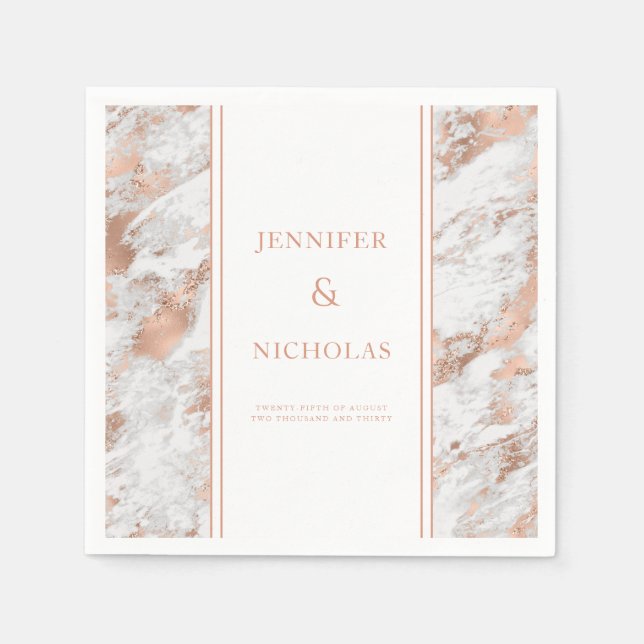 Serviette En Papier Élégant Rose Gold Marble Mariage (Devant)