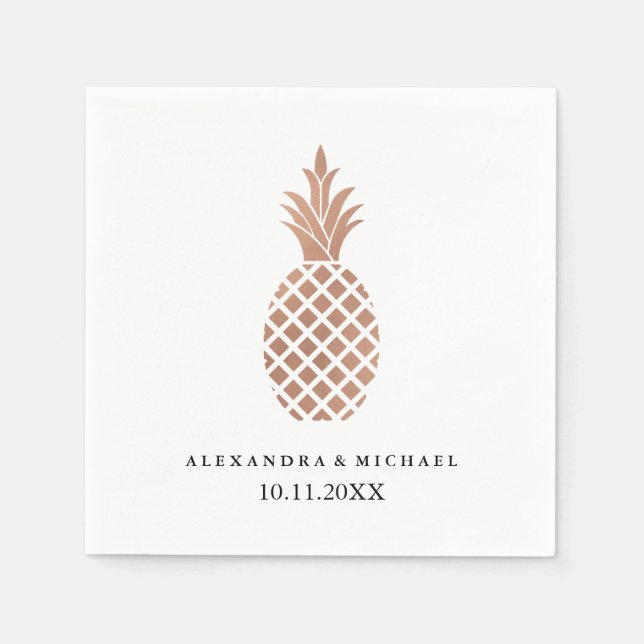 Serviette En Papier Élégant Rose  Gold Pineappy Mariage (Devant)