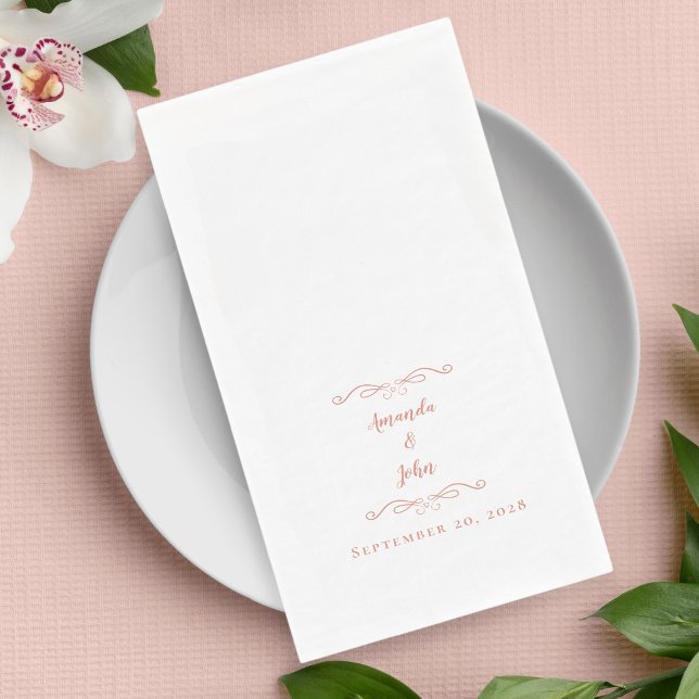 Serviette En Papier Elégant Rose Gold rose Formal Mariage Réception (Elegant Rose Gold Pink Formal Wedding Reception Paper Dinner Guest Towels With Couple's Names & Date)