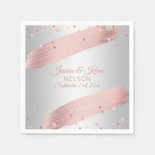 Serviette En Papier Elégant Rose gris argent personnalisé Mariage or
