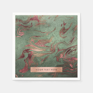 Serviette En Papier Élégant rose moderne en cuivre, marbre vert or