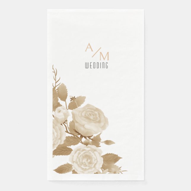 Serviette En Papier Élégant Rose Monogramme Blanc (Devant)