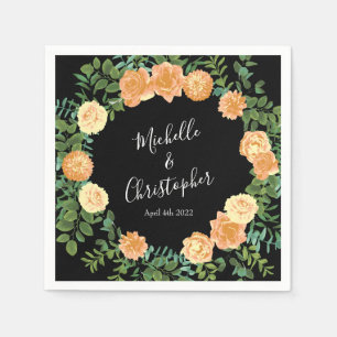 Serviette En Papier Élégant Rose noir et pêche Mariage