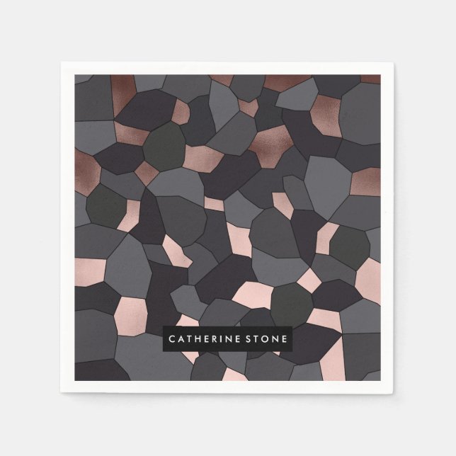 Serviette En Papier Elégant rose or gris et mosaïque noire (Devant)