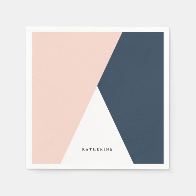 Serviette En Papier Elégant rose pâle & bleu marine triangles géométri (Devant)
