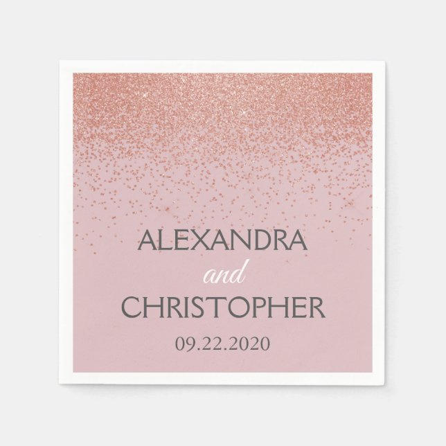 Serviette En Papier Élégant Rose Parties scintillant or Confetti Maria (Devant)