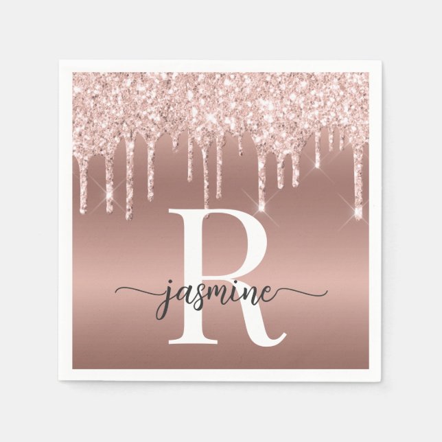 Serviette En Papier Élégant Rose Parties scintillant or  Drives métal  (Devant)