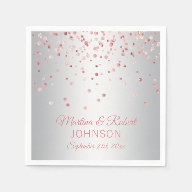 Serviette En Papier Élégant Rose personnalisé Gold Confetti et Mariage (Devant)