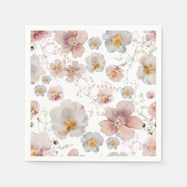 Serviette En Papier Élégant rose poussiéreux bleu floral Shower de mar (Devant)