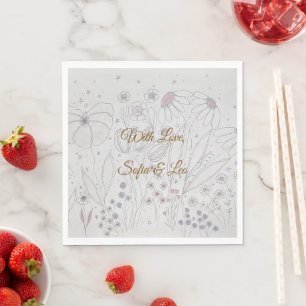 Serviette En Papier Élégant Rose Poussiéreux Gris Floral Mariage Dessi