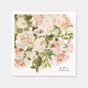 Serviette En Papier Élégant Rose Romance Mariage Table Napkins