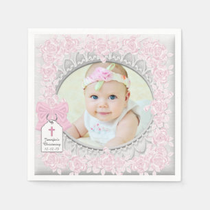 Serviette En Papier Élégant Rose Rose Photo Christening