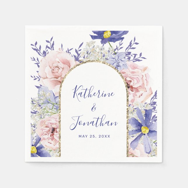 Serviette En Papier Elégant rose violet Aquarelle Mariage Floral (Devant)