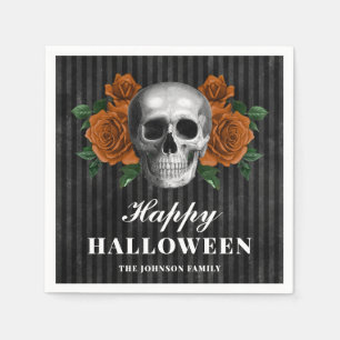 Serviette En Papier Élégant Roses gothiques et crâne Halloween heureux