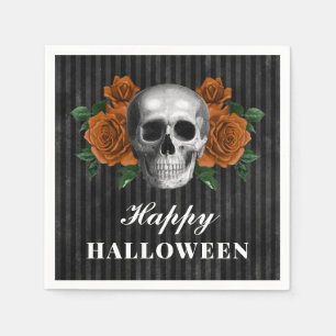 Serviette En Papier Élégant Roses gothiques et crâne Halloween heureux