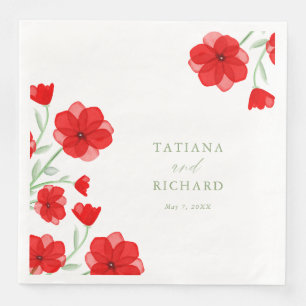 Serviette En Papier Elégant rouge Aquarelle Poppy Floral Mariage