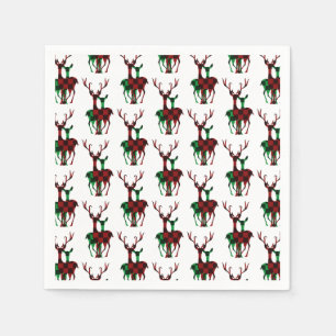 Serviette En Papier Élégant rouge et vert Buffalo Plaid Reindeer Cou