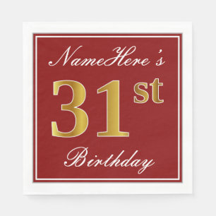 Serviette En Papier Elégant Rouge, Faux Gold 31ème Anniversaire + Nom 