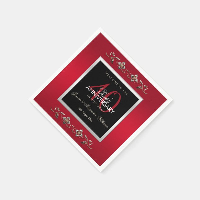 Serviette En Papier Elégant Ruby Gemstones 40e anniversaire de Mariage (Coin)